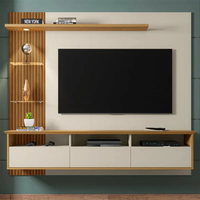 Meuble TV de style farmhouse en bois naturel écologique, à monter au sol, avec panneau cannelé et base de tiroir blanche, pour salon et atelier