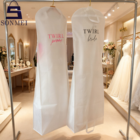 Sacs de rangement pour robes en tissu non tissé blanc de luxe, réutilisables, anti-poussière, avec logo personnalisé