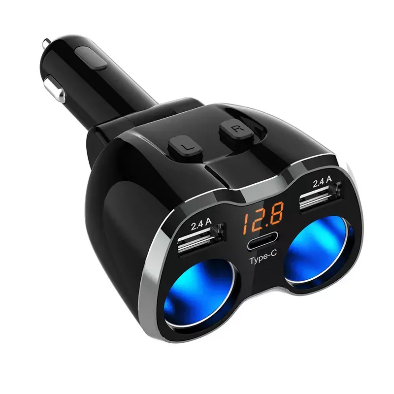 Amazon 2021 3 In 1 Car Charger 12V-24V Qc3.0 Type-C Car Charger Cigarette Lighter USB C Car Charger Fast Charging For Gps/Dash