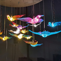 Lustre suspendu LED moderne en acrylique transparent, forme carrée, modèle EG-L122, avec ornements en cristal et ligne transparente, pour plafond, motif oiseau volant