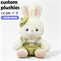 Peluche Lapin Blanc Doux en Gros avec Nœud Rose et Salopette en Velours Côtelé – Cadeau d'Anniversaire pour Fille