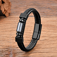 Bracelet tressé double brin en acier inoxydable avec fermoir magnétique, perles en œil de tigre naturel, design vintage minimaliste pour homme