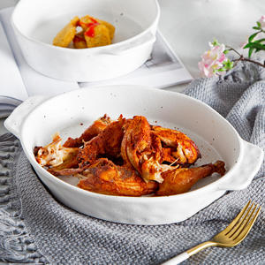 Vajilla de cerámica moderna informal, plato de forma especial blanco oscuro, cuenco de doble oreja, cuenco de pudín para restaurante en casa para fiestas - Product Image 3