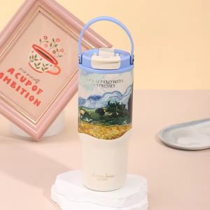 Stainless Steel Tumbler Insulated Travel Cup Art Print Straw Lid Heat Insulation <b>Large</b> Capacity Water <b>Mug</b> - Product Image 2