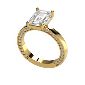 Bague de fiançailles en or plaqué 18K 14K avec diamant de laboratoire taille émeraude DEF VVS, bague solitaire, fabricant de bijoux sur mesure OEM - Product Image 1