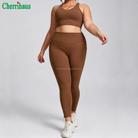 Ensemble de yoga 2 pièces pour femmes grandes tailles : soutien-gorge de sport dos nageur et leggings taille haute avec poches, extensibles et respirants, tenue de sport pour la gym et l'entraînement