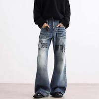 Jeans évasés streetwear pour hommes de haute qualité, imprimé lettres vintage, coupe large, en denim extensible avec poches décoratives