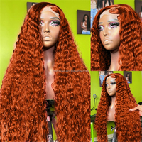 Peluca de Cabello Virgen Rizado con Densidad del 200%, Ondulado Profundo, Liso, HD 13x6, Color Jengibre, Peluca de Encaje para Mujeres Negras