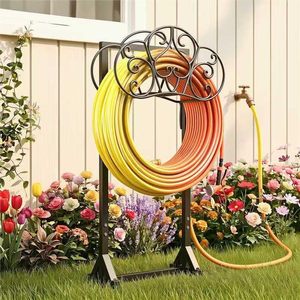 Freestanding <b>garden</b> hose rack with 2 tool <b>hooks</b> for storing 160-foot hoses. Outdoor patio storage rack. - Product Image 1
