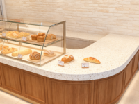 Losas de terrazo Cloud Realm para mostrador de repostería, resistentes a las manchas de azúcar, textura cálida, ambiente dulce, aptas para encimeras y paredes.