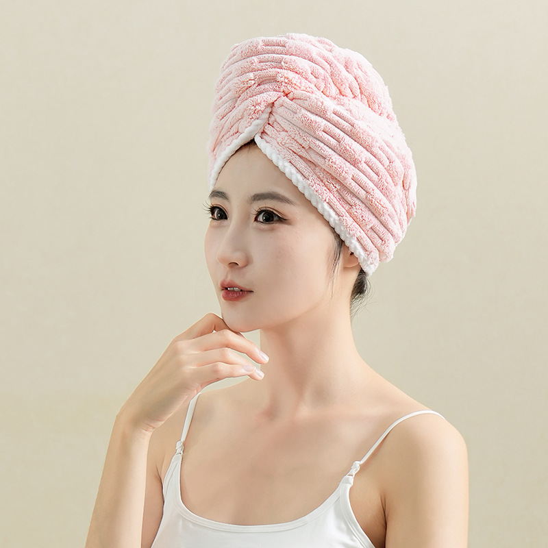 Gorro de secado para el cabello triangular rosa de una sola capa.