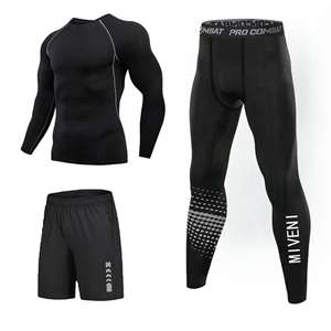 Ensemble de sport imprimé personnalisé OEM pour hommes - Haut de compression à manches longues et pantalon à séchage rapide pour l'entraînement de basketball (vente en gros) - Product Image 1