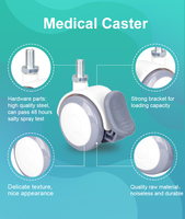 Roue médicale à vis de type tige, 2,5 pouces, double roue pour lit d'hôpital, roue médicale avec frein pivotant en nylon/PVC