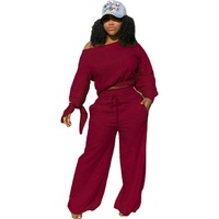Ladies One Shoulder Pure Knitted Cashmere Sweater Pant Sets Women Suit Pants Two Piece Set