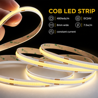 Bande LED COB à courant constant 480 LED/m 24V DC 7,5W/M Ra90 50mm découpable 5m/rouleau IP20 8MM PCB 35/70um Cuivre
