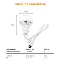 Ampoule USB DC5V 7W, lampe de camping portable, mini lampe de randonnée, lampe de tente, lampe de voyage, charge USB avec interrupteur, ampoule LED d'urgence