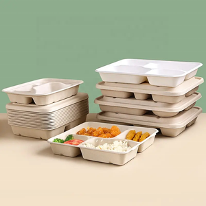 Nampan makanan rumah sakit sekolah 4 kompartemen piring Biodegradable tebu Bagasse sekali pakai untuk makan siang dan makan malam - Product Image 4