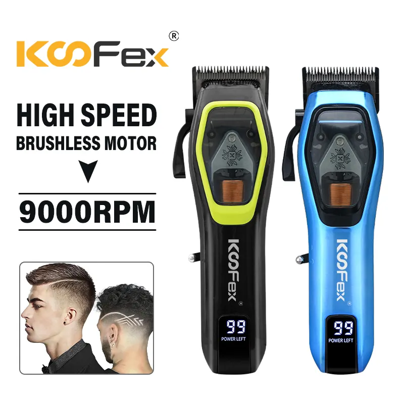 Koofex - Máquina de cortar cabelo sem escova para homens, motor recarregável DLC BLDC 9000 RPM para salão de barbeiro e barbeiro, marca própria exclusiva