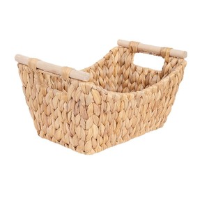 Panier de rangement rectangulaire en jacinthe d'eau fait main avec poignées en bois pour la cuisine, les fruits, les légumes, la maison, la chambre et l'organisation - Product Image 1