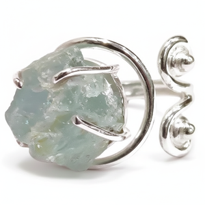 Bague pour femme en argent sterling 925, aquamarine brute naturelle, pierre de naissance de mars, bague ajustable, bijoux faits à la main pour Noël - Product Image 1