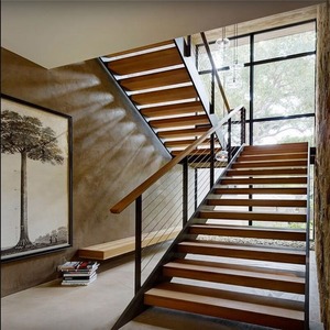 Escalier en métal en forme de U de qualité villa avec marches en bois flottantes et garde-corps en acier, fabrication sur mesure <span class=keywords><strong>par</strong></span> une usine professionnelle - Product Image 1