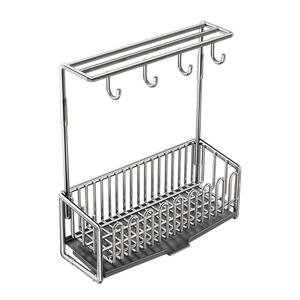 Égouttoir de cuisine en forme de L, résistant à l'eau, avec panier de rangement pour éponge en acier, design Mesa, forme carrée - Product Image 3