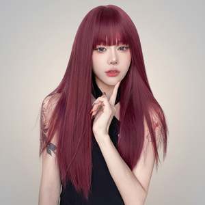 <span class=keywords><strong>Vente</strong></span> chaude transfrontalière : Perruque longue synthétique pour femme, couleur rouge framboise, effet blanchissant naturel, style Lolita, tendance influenceur - Product Image 1