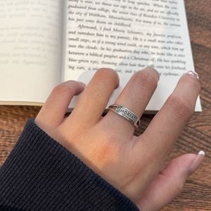 Retro S925 Sterling Silver Open Letter <b>Ring</b> For Women Fashionable Jewelry Gift <b>Adjustable</b> <b>Size</b> - Product Image 3