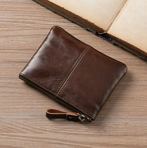 Fashion Vintage Genuine Leather Cards Holder Wallet Zipper Small Real Leather Coins <b>Purse</b> for Men Women - Product Image 5