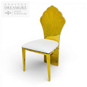 Silla de Comedor de Lujo Moderna, Dorada, de Acero Inoxidable, Respaldo Alto, con Cojín de Cuero PU, Apilable y Resistente, para <span class=keywords><strong>Bodas</strong></span>, Salones y Salas de Estar - Product Image 1
