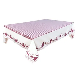 Rectangular 220*150cm Red Plaid Design Christmas Style Placemat Polyester Cotton Tablecloth