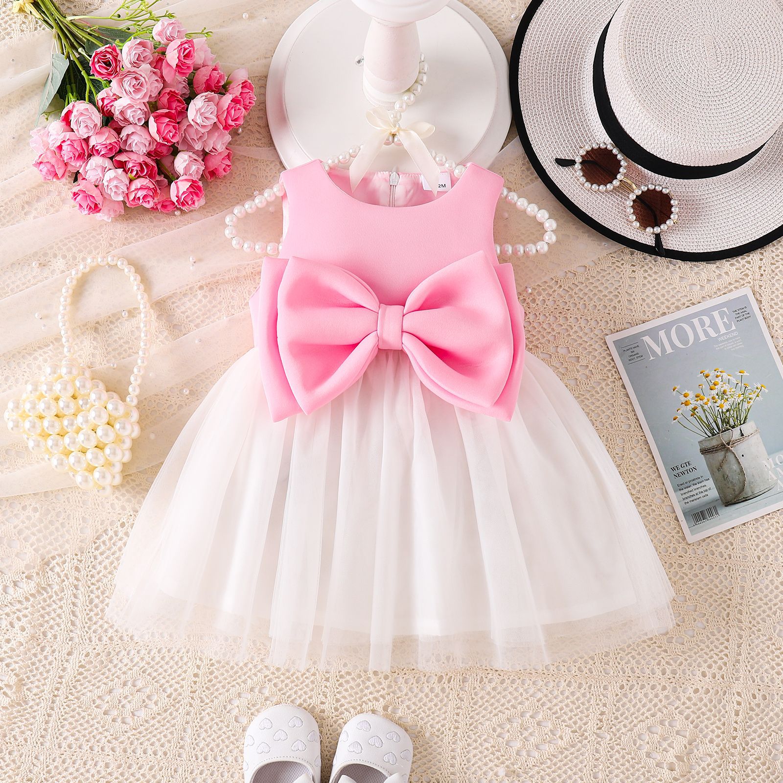 white christmas dresses Tween Girls' Cute Bow Front Long Sleeve Party Dress – Elonnashop main image 0