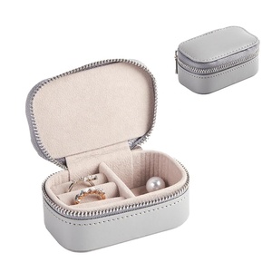 Mini <strong>Jewelry</strong> <strong>Box</strong> Handmade Costume Square PU Leather Premium Travel Zipper Women Ring <strong>Box</strong> with Logo - Product Image 6