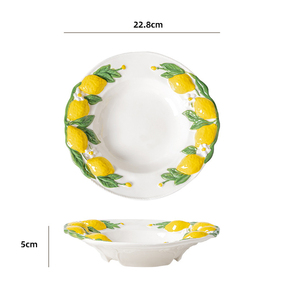 <span class=keywords><strong>Platos</strong></span> de cerámica pintados a mano de 9 pulgadas para servir sopa y pasta, con relieve de limón, diseño vintage en relieve, estilo mediterráneo, <span class=keywords><strong>platos</strong></span> para restaurante - Product Image 2