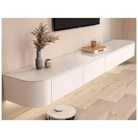 Meuble TV mural flottant en bois massif avec tiroirs, console multimédia moderne, centre de divertissement avec rangement pour téléviseur 65 pouces, blanc
