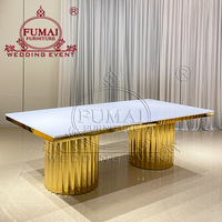 Tables et chaises de mariage en acier inoxydable doré avec plateau rectangulaire en MDF