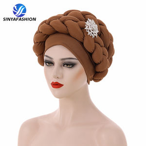 Sinya Dernier modèle <span class=keywords><strong>Aso</strong></span> <span class=keywords><strong>Oke</strong></span> Auto <span class=keywords><strong>Gele</strong></span> Turban pour femme, Bonnet foulard musulman pour tresses, en coton, Turbante - Product Image 5