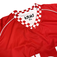 Camiseta de Fútbol con Cuello en V, Diseño de Parches, Sublimación Retro Personalizada, Secado Rápido, Transpirable, 100% Poliéster, Unisex para Adultos
