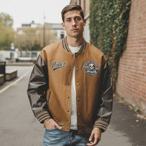 شعار مخصص ملابس الشارع عالية الجودة مقاس كبير سترات رياضية للرجال رقعة مطرزة الشتاء عارضة خمر الجلود سترة السائق - Product Image 3