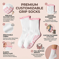 Chaussettes de yoga hautes en tricot à volants avec logo personnalisé CMAX, chaussettes de fitness pour femmes, chaussettes antidérapantes confortables et absorbantes pour le pilates