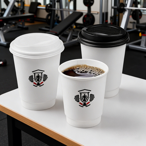 Good Quality Custom Printed Logo <b>Disposable</b> Double Wall Paper Coffee Milk Tea Hot Drink <b>Cup</b> With Lids - Product Image 2