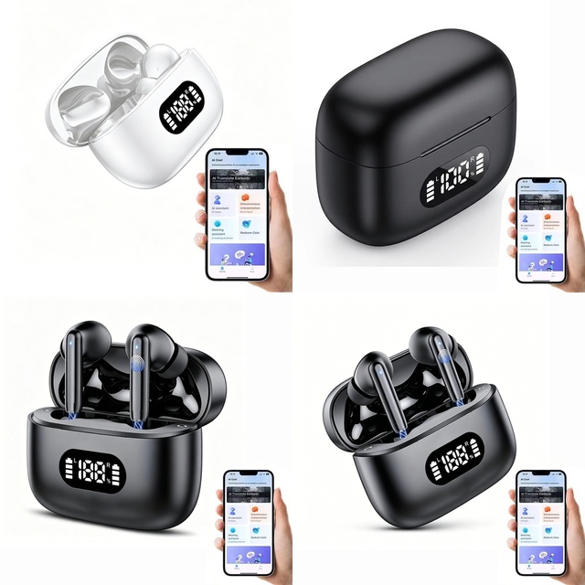 New Ergonomic Fit Wireless Headphones LED Battery Case Display BT 5.4 144 Languages Real Time Translation Instant Pairing