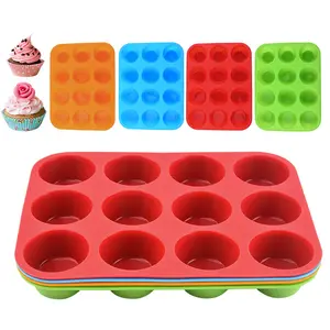 Nonstick BPA Free Cupcake Mold 12 Cups Silicone Muffin Baking Tray Pan