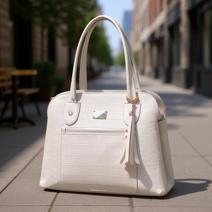Bolso Tote con Patrón de Cocodrilo para Mujer, Marca Fana Idalia, en Microfibra Blanca, Cuero Sintético, Casual, con Dos Asas y Cierre de Cremallera - Product Image 2