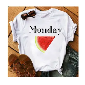 Оптовая продажа, Высококачественная модная футболка с разноцветными фруктовыми принтами, Свободная Женская Повседневная футболка с воротником, Летняя распродажа
