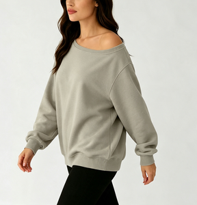Wholesale Fashion Casual Crew Neck <b>Jumpers</b> Hot Sale High Quality Custom Logo Cotton <b>Oversized</b> Women <b>Off</b> <b>The</b> <b>Shoulder</b> Sweatshirt - Product Image 3