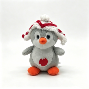 Customized cute gray penguin plush with red knit hat, festive <b>holiday</b> penguin,Penguin plush toy, winter penguin stuffed animal - Product Image 1