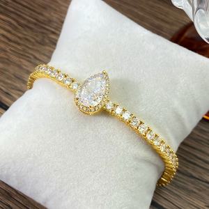 Fashion <b>Bracelets</b> 18K Gold Plated Bling CZ Zircon Trendy Waterdrop Tennis Chain <b>Bracelet</b> for <b>Women</b> - Product Image 3