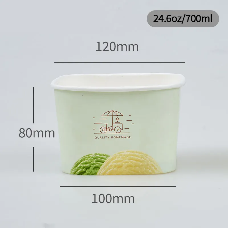 Biodegradable Baxy Ice Cream Cup Customized Paper Square UBE Ice Cream Bowl with clear Lid