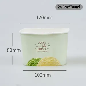 גביע גלידת באקי מתכלה מותאמת אישית נייר מרובע קערת גלידת UBE עם מכסה שקוף